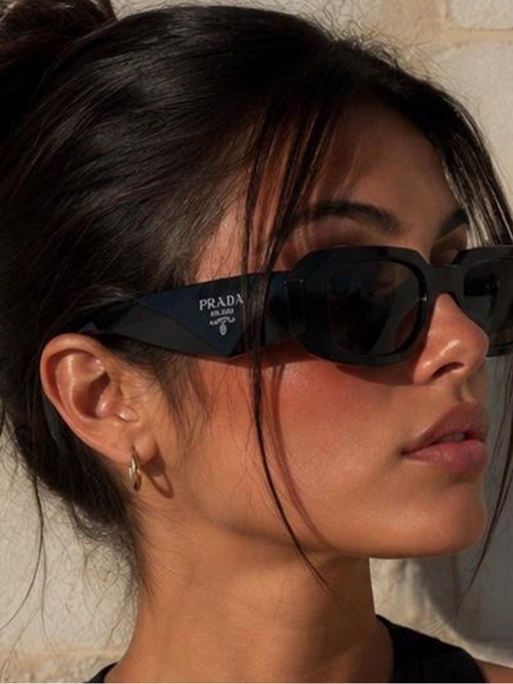 Prada Black Sunglasses with White Logo on Temple